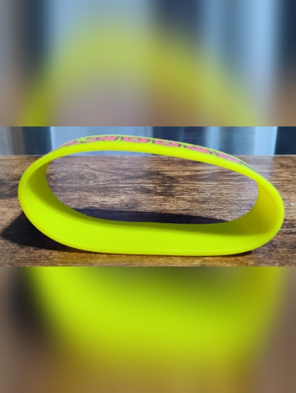 Neon Yellow Spooky Wristband with Pink Pop Lettering - Picture 6 of 7